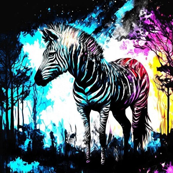 8x8 Framed Zebra Fantasy‎ Wall Art Watercolor Oil Painting Print - Picture 3 of 9